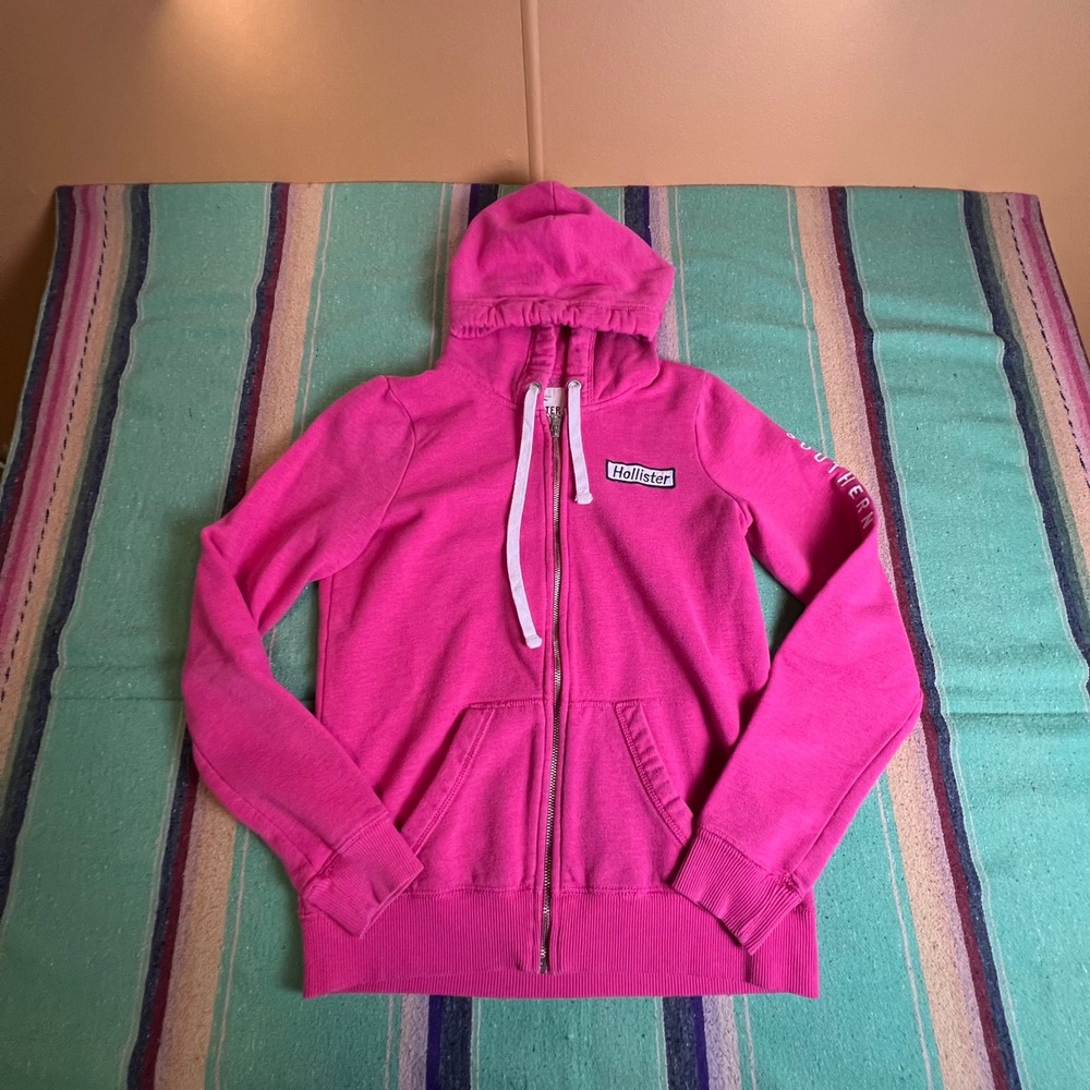 Hollister Hoodie Womens Medium Pink Full Zip Southern California Graphic Fleece